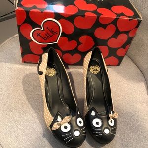 BNWT Tuk Shoes Black Kitty Polka Dot Heels